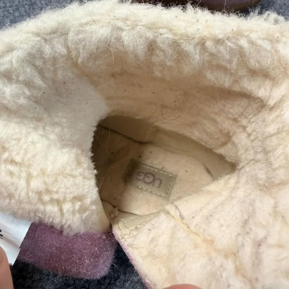 UGG Boots Girls Size 7 Pink Suede Shearling Lined Winter Fur Trim 1157633T